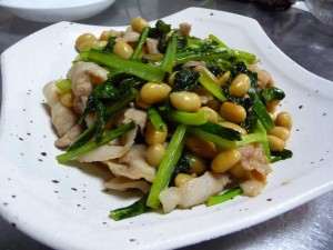 小松菜と豚肉の豆炒め完成品